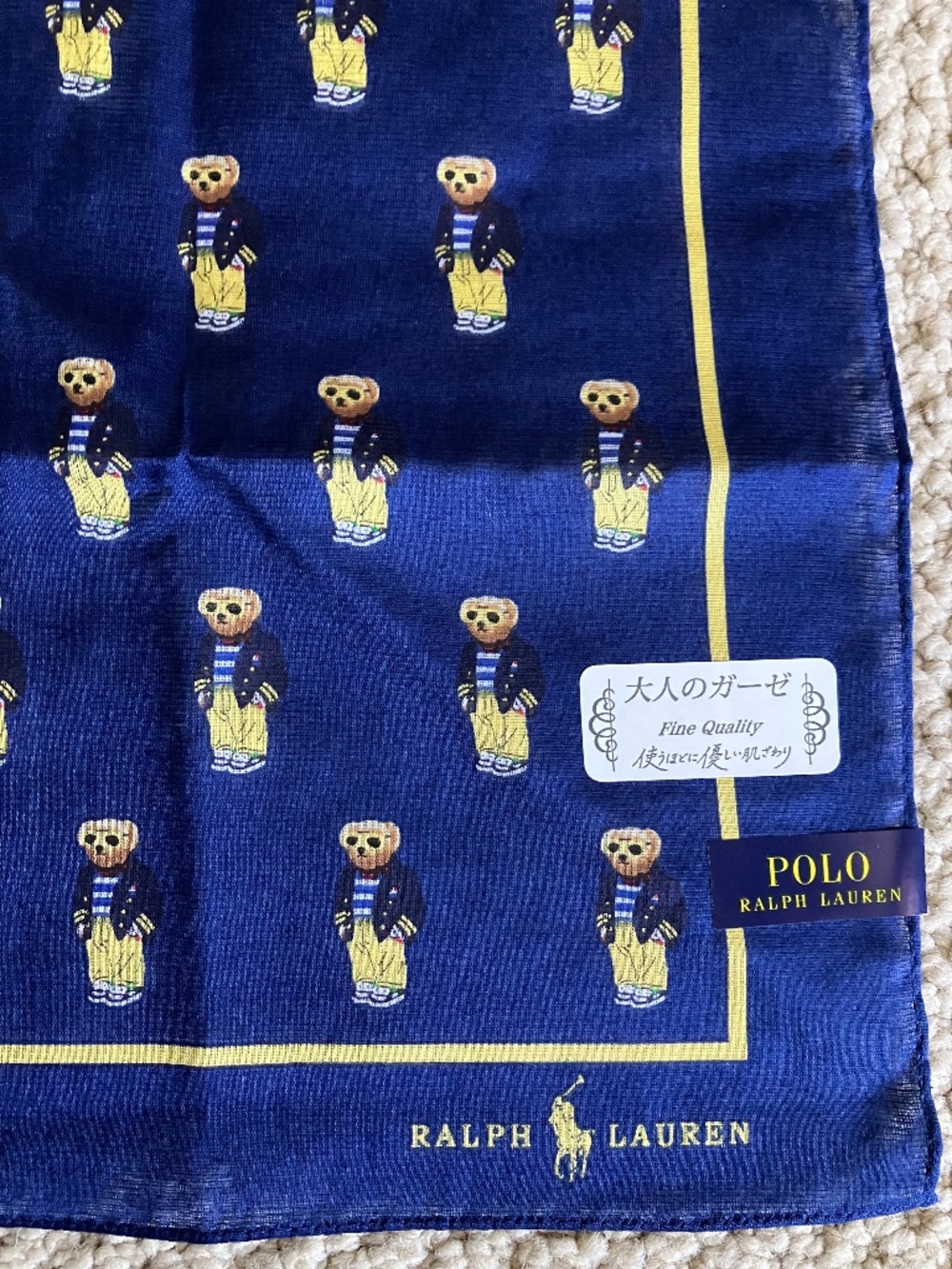 NEW Polo Ralph Lauren Bear All Over Cotton Handkerchief Scarf Pocket Square